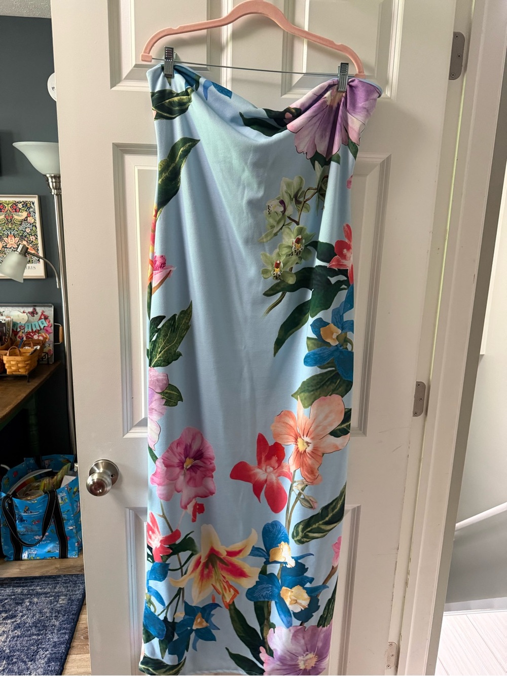 Fashion Nova Pastel Floral Strapless Dress - Light Blue & Pink